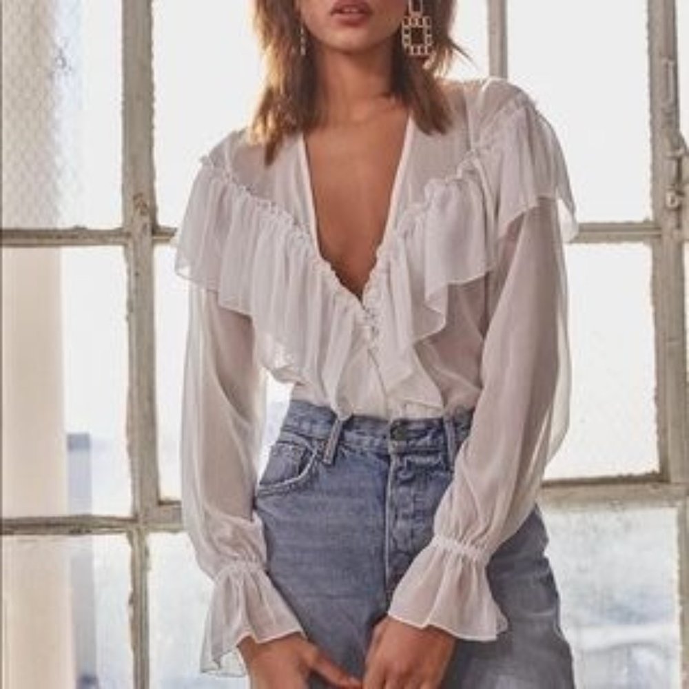 Majorelle Mariel Blouse White Chiffon Ruffle Top